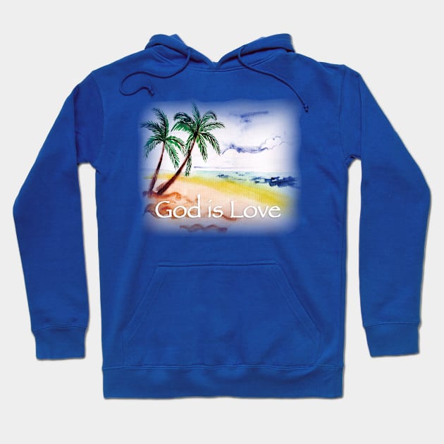 GOD IS LOVE PEACEFUL WATERCOLOR BEACH SCENE Hoodie by The Lucid Frog